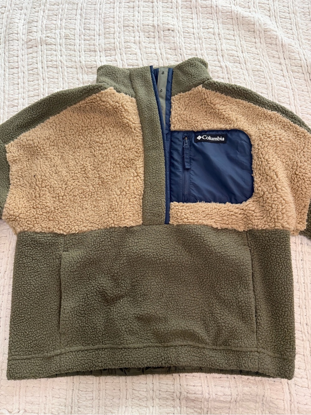 Columbia Olive, Tan & Navy Sherpa Pullover Jacket
